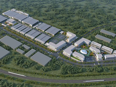 Modern Industrial Factory Complex With Multiple Buildings And Green Surroundings 3d model