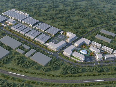 Modern Factory Building Bird's Eye View Industrial Park Factory Logistics Park Warehouse Office Building 3d model