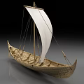 Ancient Wooden Boat With White Sail Wooden Mast And Traditional Hull Structure