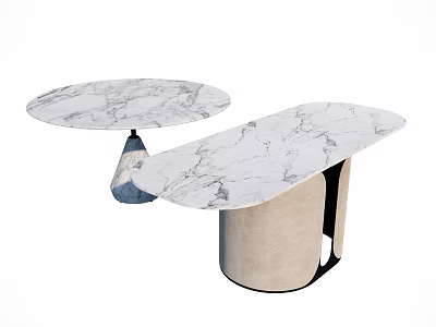 Modern Marble Coffee Table With Unique Irregular Top And Stylish Concrete Base 3d model