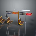 Yellow And Brown Leisure Chairs With Metal Frame At Bus Stop Station Hall Billboard