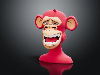Red Monkey Head Sculpture With Exaggerated Grin And Cartoon Facial Features 3d model