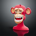 Red Monkey Head Sculpture With Exaggerated Grin And Cartoon Facial Features
