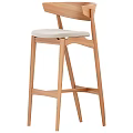 Wooden Bar Stool With White Cushion And Modern Curved Backrest Design