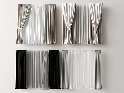Modern Black White Gray Striped Curtains With Elegant Drapery Panels Design 3d model
