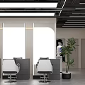Modern Beauty Salon Interior With Black Chairs Green Plant And White Display Stand