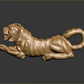 Artistic Wooden Stone Tiger Sculpture Featuring Intricate Details and Shiny Golden Surface