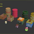 Assorted Colored Equipment Containers With Barrels Storage Boxes And Tool Cases