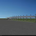 Outdoor Carport Canopy with Parked Cars Under Blue Sky and Green Lawn