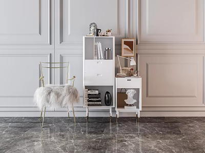 Elegant Modern Console And Side Cabinet With Decorations Chair And Marble Floor 3d model