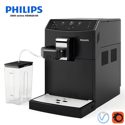 Philips Black Automatic Coffee Machine With Control Panel And Transparent Container 3d model
