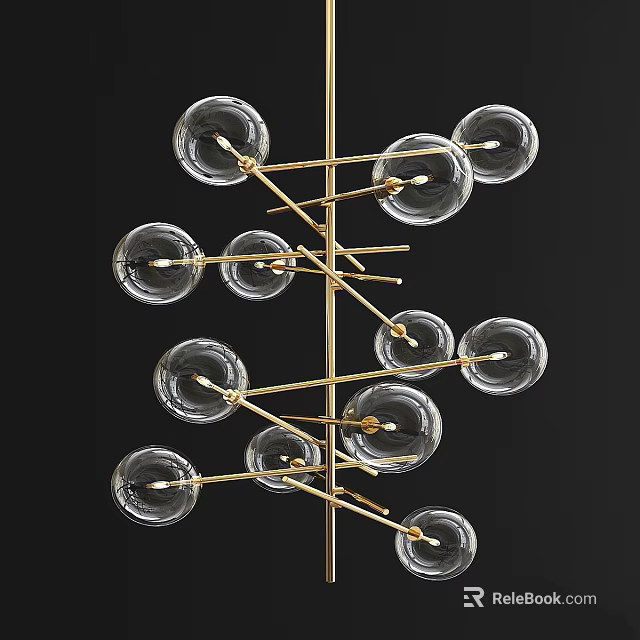Modern Decorative Chandelier With Golden Metal Frame And Transparent Glass Balls Design 3d model 