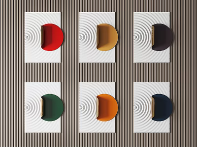 Colorful Modern Wall Decorations with Wavy Patterns and Semicircles on Striped Background 3d model
