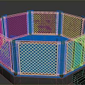 Octagonal Home Fitness Cage With Blue Mat Black Fence And Steps