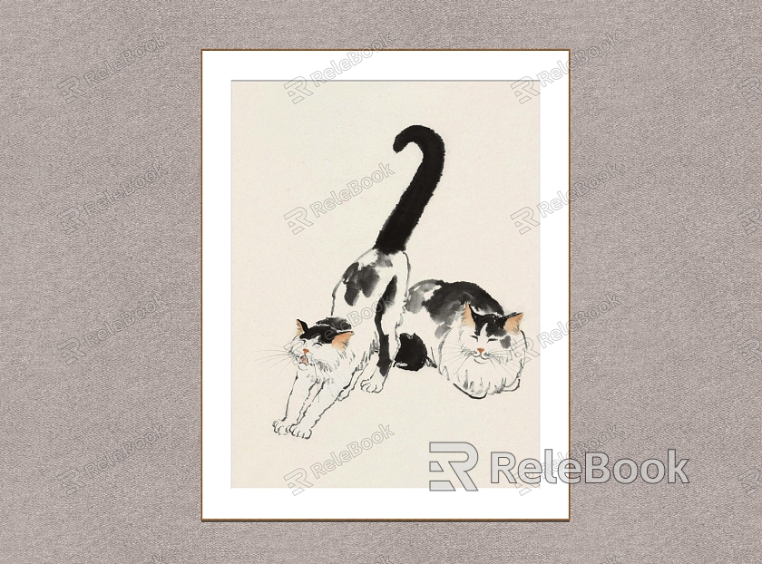 New Chinese Animal Painting Xu Beihong Cat Play model