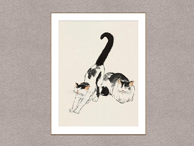 New Chinese Animal Painting Xu Beihong Cat Play model