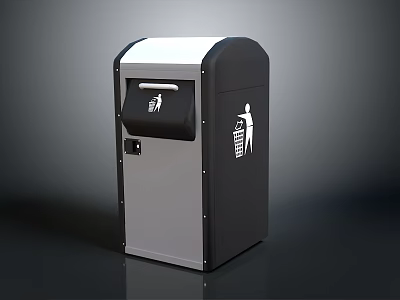 Modern Public Trash Can With Black Silver Body And Side Disposal Icon 3d model