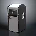 Modern Public Trash Can With Black Silver Body And Side Disposal Icon
