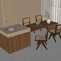 Middle Ancient Dining Table and Chair Combination Dining Table Dining Chair Single Chair 3d model