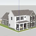 White Detached House Exterior With Gray Roof Porch Columns And Green Lawn Under Cloudy Sky