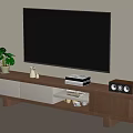 Modern Wooden TV Stand with Books Plant Speakers Vase White Cabinets and Storage