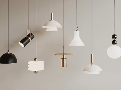 Various Stylish Pendant Lights In Black White Gold With Unique Shapes For Home Decor 3d model