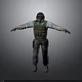3D Character And Creature Model In Tactical Helmet Vest Camouflage Uniform Arms Outstretched