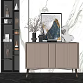 Modern Entryway Console Cabinet Sideboard Interior Design With Framed Art Sculpture Vase And Lighting
