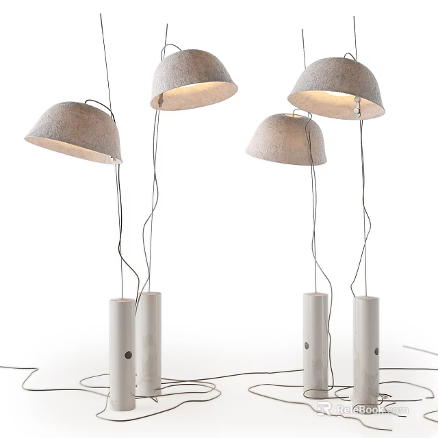 Four Modern Minimalist Table Lamps With Gray Shades And White Cylindrical Bases 3d model 