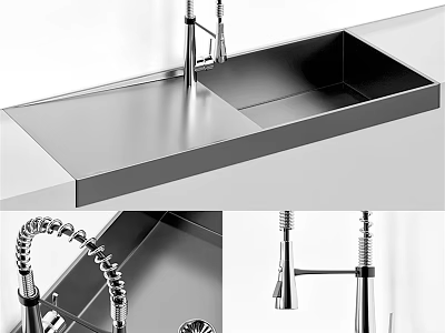 Stainless Steel Single Bowl Kitchen Sink With Pull Out Faucet And Modern Undermount Design 3d model