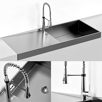 Stainless Steel Single Bowl Kitchen Sink With Pull Out Faucet And Modern Undermount Design 3d model