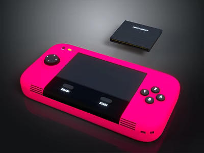 Pink Handheld Gaming Console With Black Accessory Screen And Control Buttons 3d model