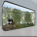 Large Computer Display Screen Showing Pandas In Bamboo Forest With Cityscape On Modern Building Wall