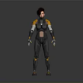 Futuristic Female Character In Advanced Gray And Yellow Armor With Technological Details