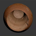 Orange Ceramic Sculpture with Cracked Surface and White Line Carvings