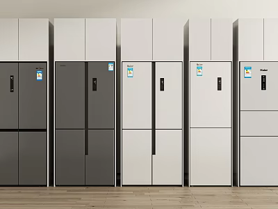 Modern Multi Door Refrigerator Freezers In Gray And White Arranged For Home Use 3d model