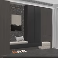 Modern Shoe Cabinet Design With Storage Seat Bench LED Lighting And Decorative Wall
