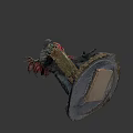 Game Movie Monster Character With Gray Skin Red Tentacles Red Spots Standing On Tree Stump