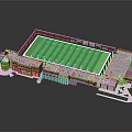 Modern Football Stadium Architectural Design With Green Field Stands And Seating Areas