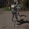 Two Smart Robots Facing Each Other In Outdoor Abandoned Industrial Zone 3d model