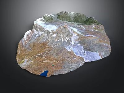 3D Topographic Terrain Model With Mountain Ranges Glaciers And Blue Lake 3d model