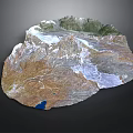 3D Topographic Terrain Model With Mountain Ranges Glaciers And Blue Lake