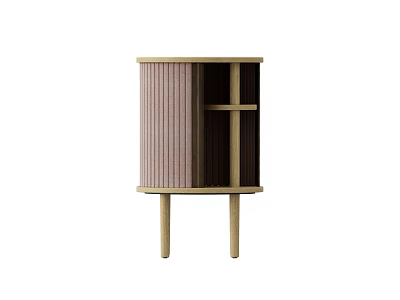 Minimalist Wooden Bedside Table With Woven Panel And Open Shelf Storage 3d model