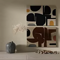 Abstract Geometric Wall Art With Colorful Shapes Decorative Vase And Dried Flowers