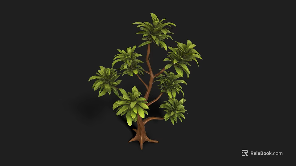 Lush Tree With Green Leaves Brown Trunk And Multiple Branches Against Black Background 3d model 