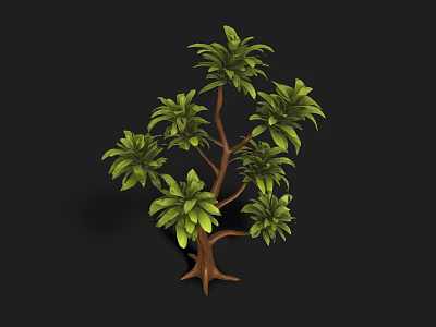 Lush Tree With Green Leaves Brown Trunk And Multiple Branches Against Black Background 3d model