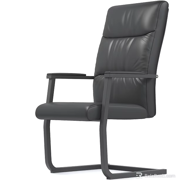 Black Leather Office Chair With Ergonomic Design Adjustable Armrests And Metal Frame 3d model 