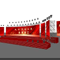 Stage Design for Evening Event Featuring Red Screen Text and Blue Lighting 3d model