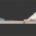 Cartoon Pop-up Book Scene with Mountains River Train Track and Trees