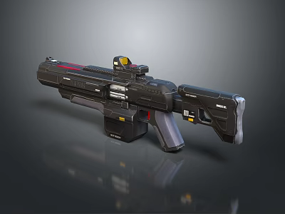 Futuristic Sci Fi Tactical Weapon Featuring Black Design Red Accents Scope And Detailed Modern Aesthetic 3d model